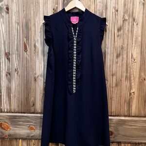 Lilly Pulitzer Adalee Pearl Front Shift Dress size 14 Navy LIKE NEW